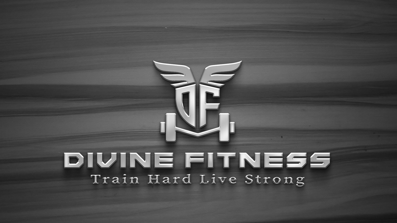 Divine Fitness logo on a brushed-metal plaque mockup