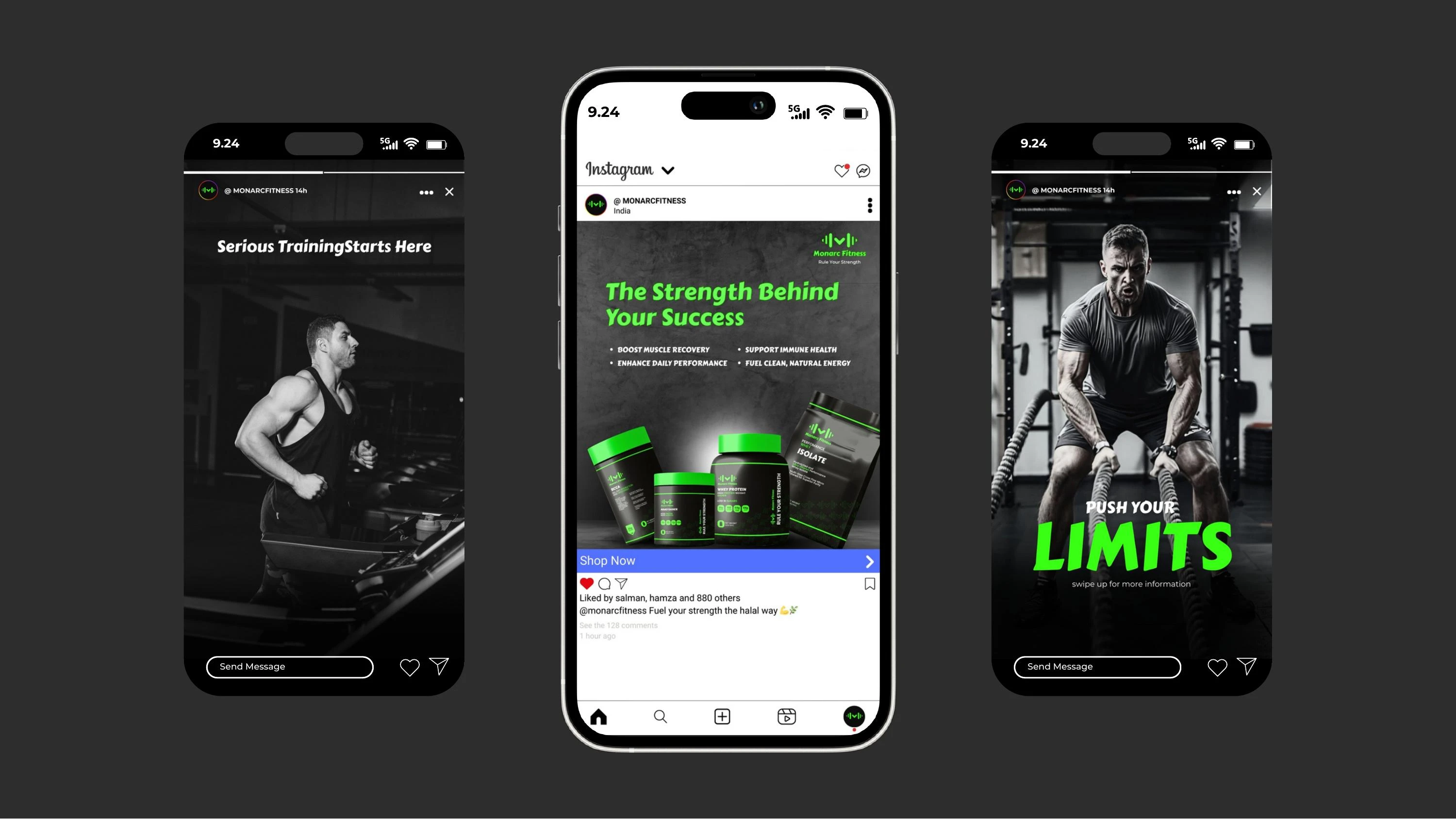 Monarc Fitness Instagram post and story creative
